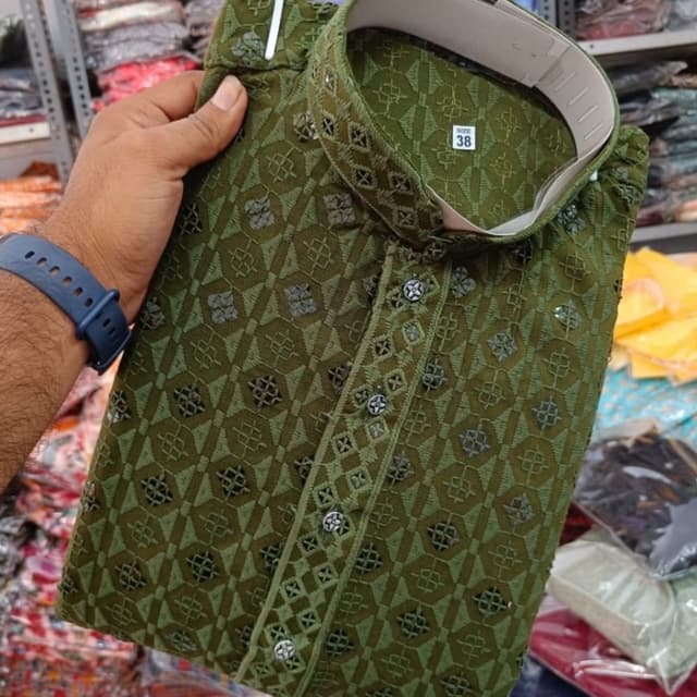 Olive Green with subtle silver accents Kurta