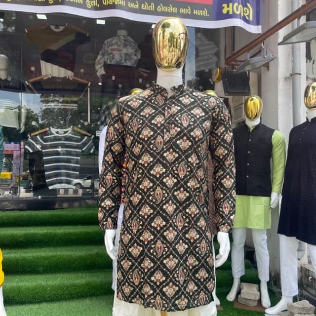 Black, brown, red, and off-white Kurta
