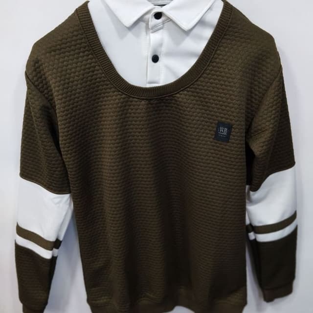 Olive green, White, Brown Sweater