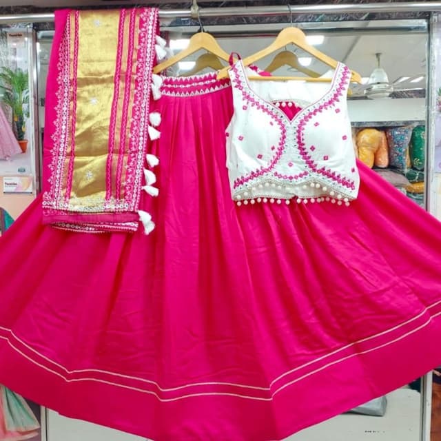 Magenta, White, Gold Lehenga Choli