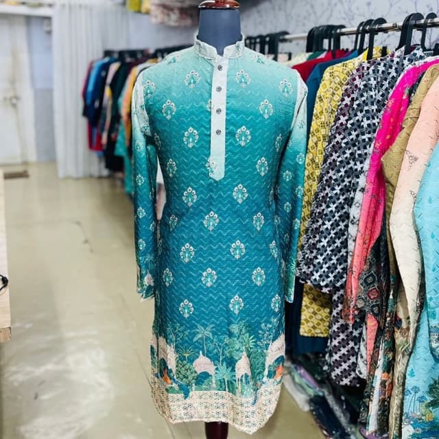 Teal, White, and a mix of other colors Kurta