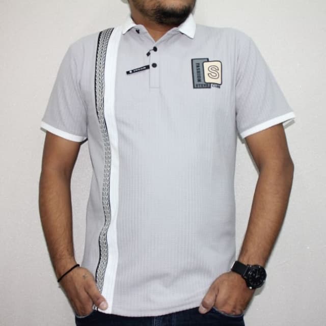 Gray, White, Black Polo Shirt
