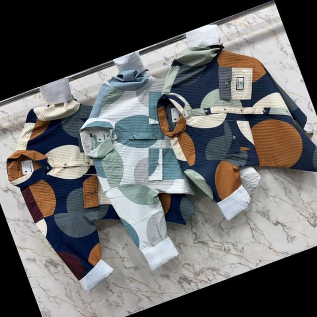 Navy blue, brown, white, and teal green Shirt