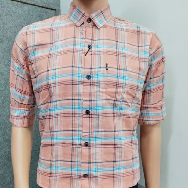 Peach, Blue, White, Navy Shirt