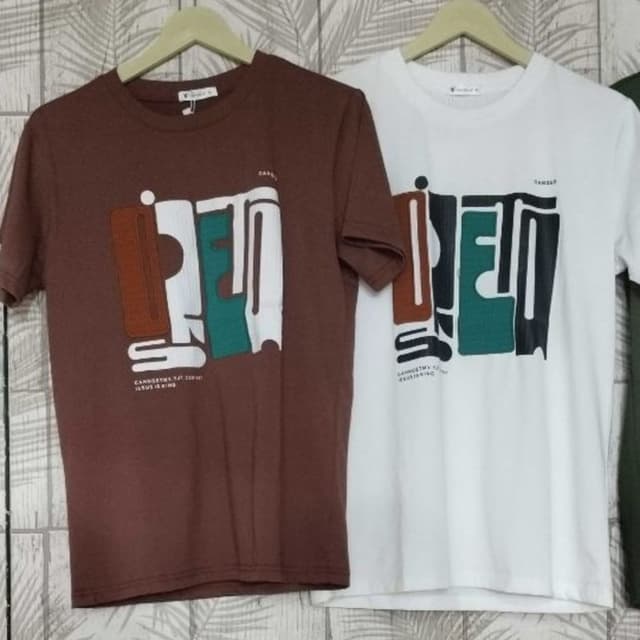 Brown and White, with accents of teal, and black T-Shirt