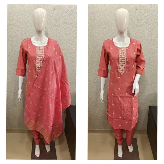 Coral pink with gold accents Salwar Kameez with Dupatta