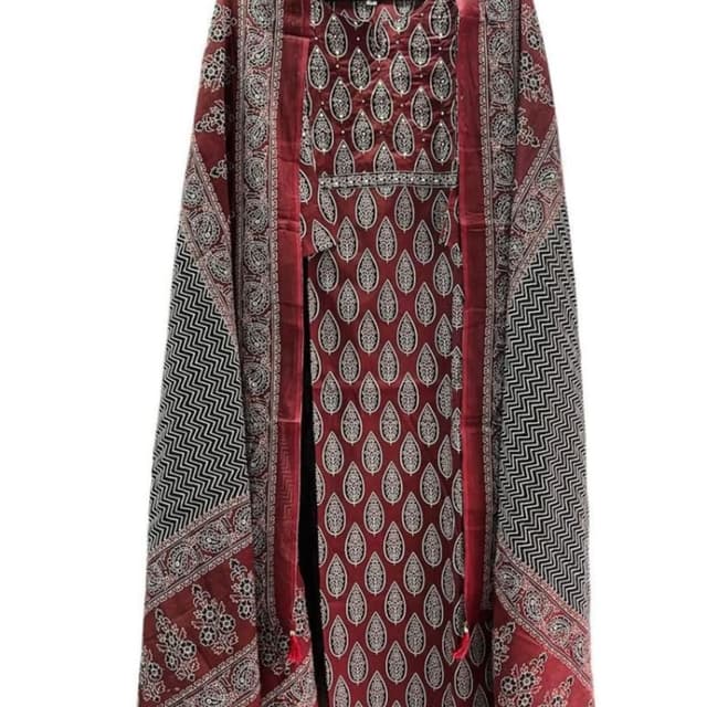 Burgundy, White, and Black Kurta with Dupatta