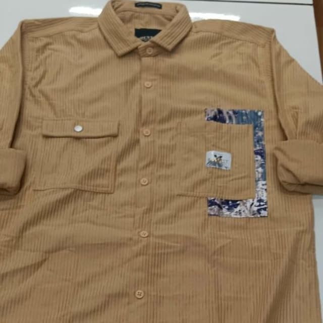 Tan, Blue, White Shirt