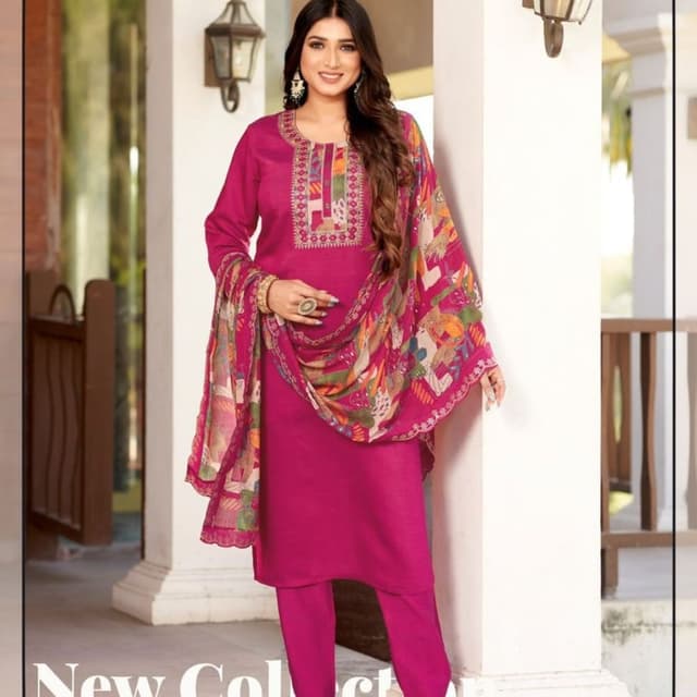 Magenta, Multi-colored print Salwar Kameez Suit