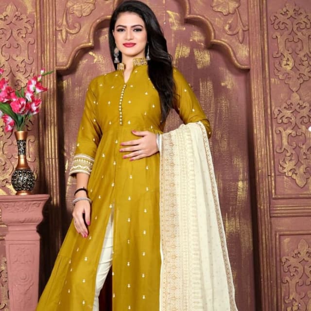 Mustard Yellow, Cream, White Anarkali Suit