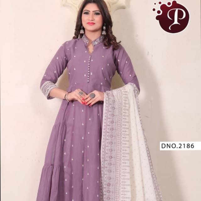 Mauve and White Anarkali Suit