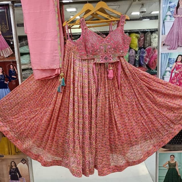 Pink, Peach, Gold, Green Lehenga Choli