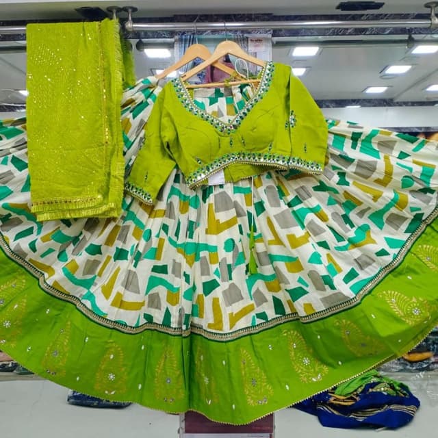 Green, White, Grey, and Gold Lehenga Choli