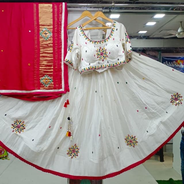 White, Red, Gold, and Multicolor embroidery Lehenga Choli