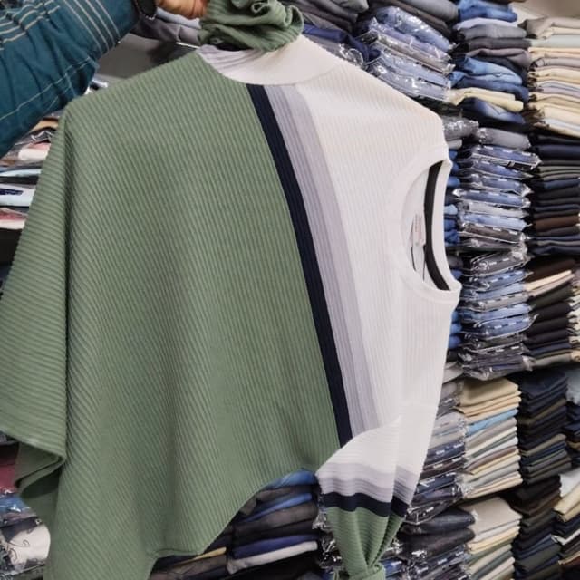 Green and White with Blue and Grey Stripes T-Shirt