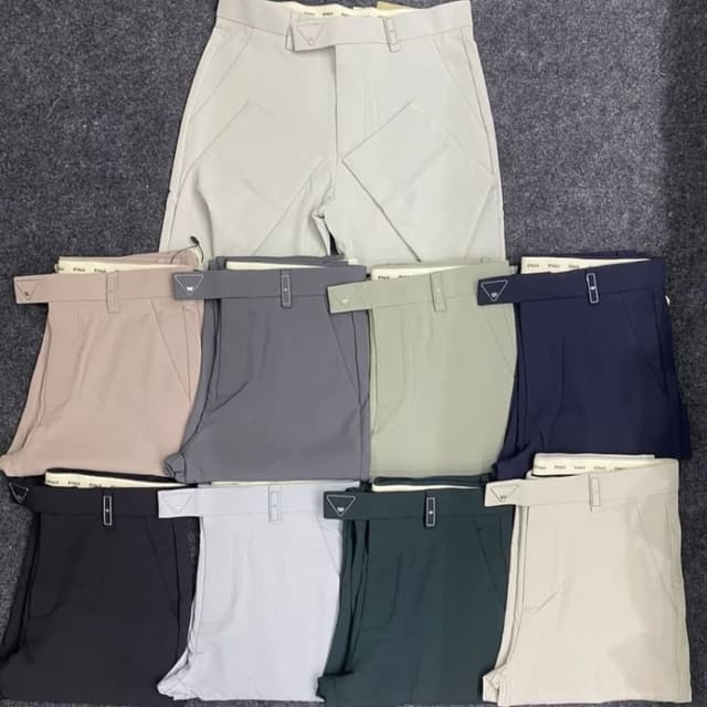 Variety of solid colors including beige, gray, dark gray, olive green, navy blue, black, light gray, and cream. Trousers/Pants