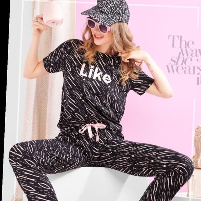 Black and White with a hint of Pink Pajama Set