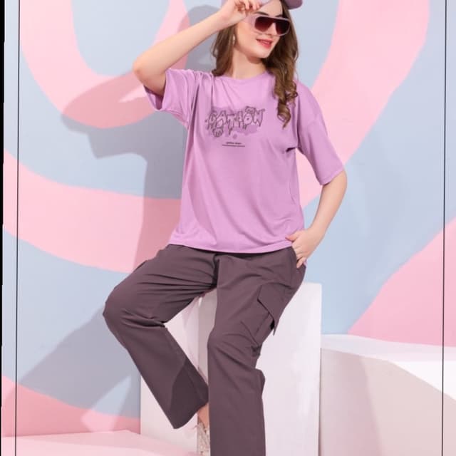 Purple and Gray T-shirt and Cargo Pants