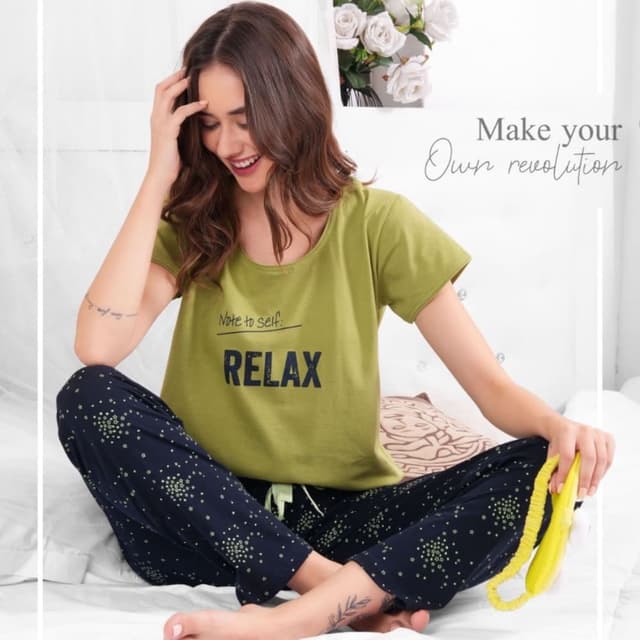Olive green, navy blue Pajama Set