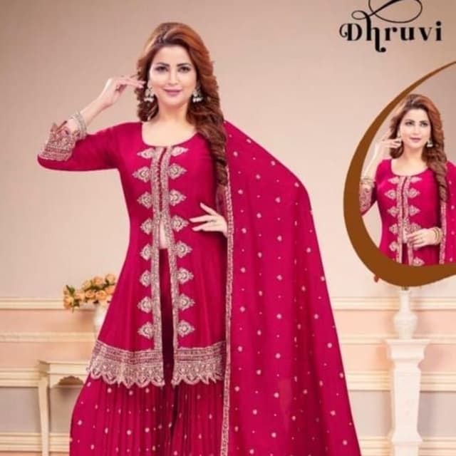 Magenta and Gold Salwar Kameez with Dupatta