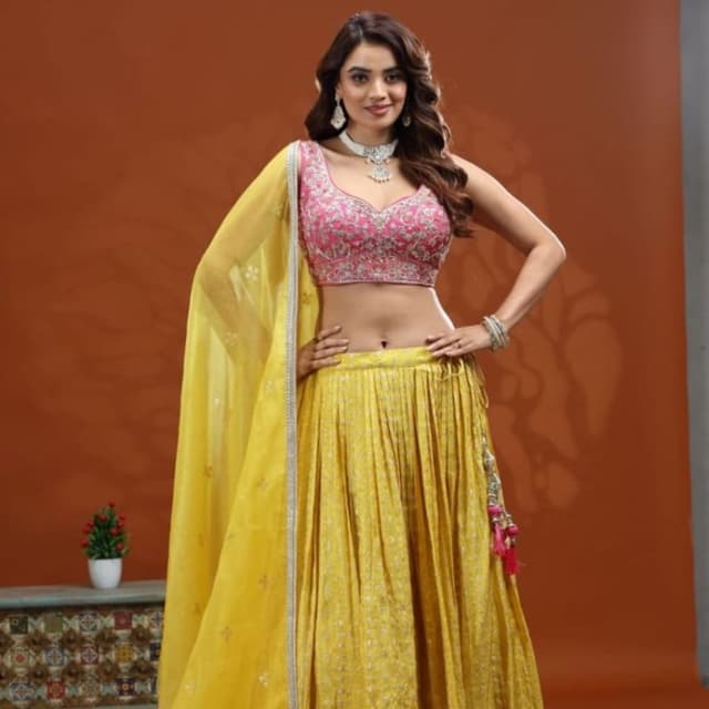 Pink, Yellow Lehenga Choli