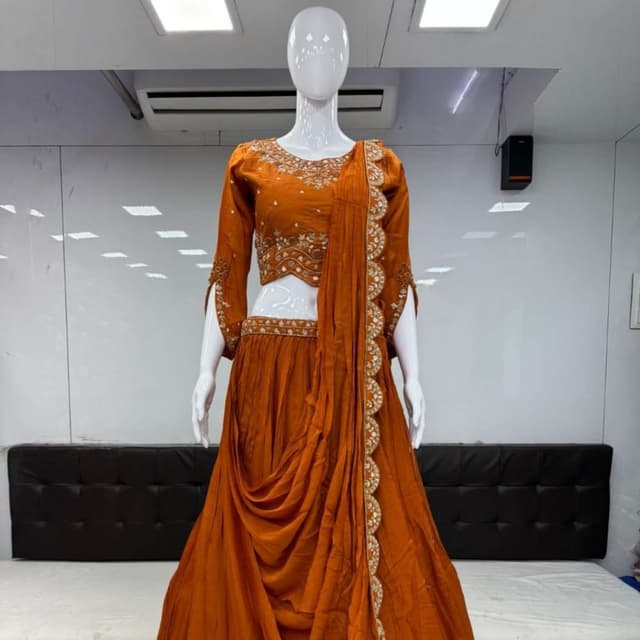 Burnt Orange with Gold accents Lehenga Choli with Dupatta