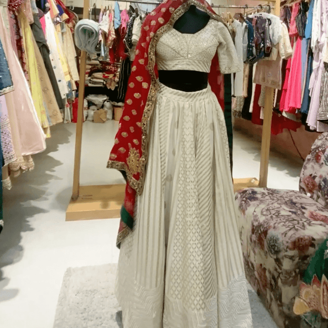 Ivory, Red, Gold, Green, Black Lehenga Choli