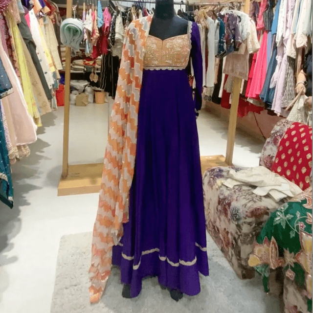 Purple, Gold, Orange Anarkali Dress with Dupatta