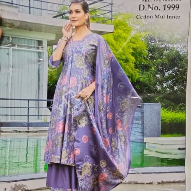 Purple, pink, and green Salwar Kameez