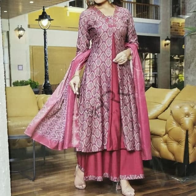 Burgundy, Pink, and White Kurta Set