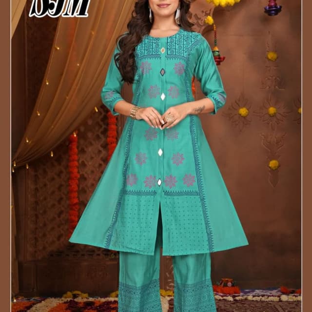 Teal, Pink Kurta with Palazzo Pants
