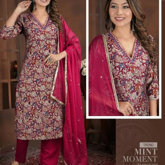 Burgundy, Maroon, Beige, Pink, Blue, and Gold Salwar Kameez Suit with Dupatta