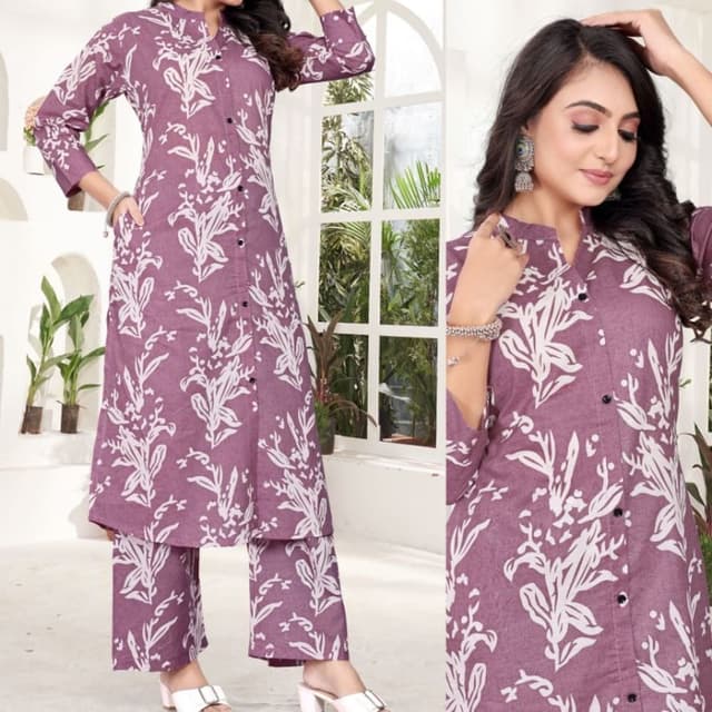 Mauve and White Kurta with Palazzo Pants
