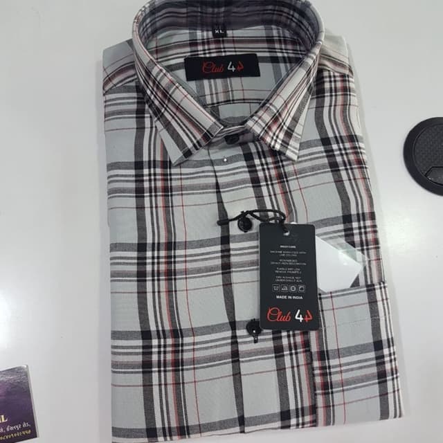 Gray, Black, Red, White Shirt