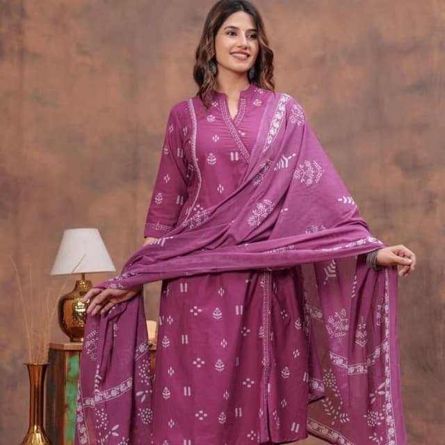 Purple with white accents Kurta and Dupatta Set