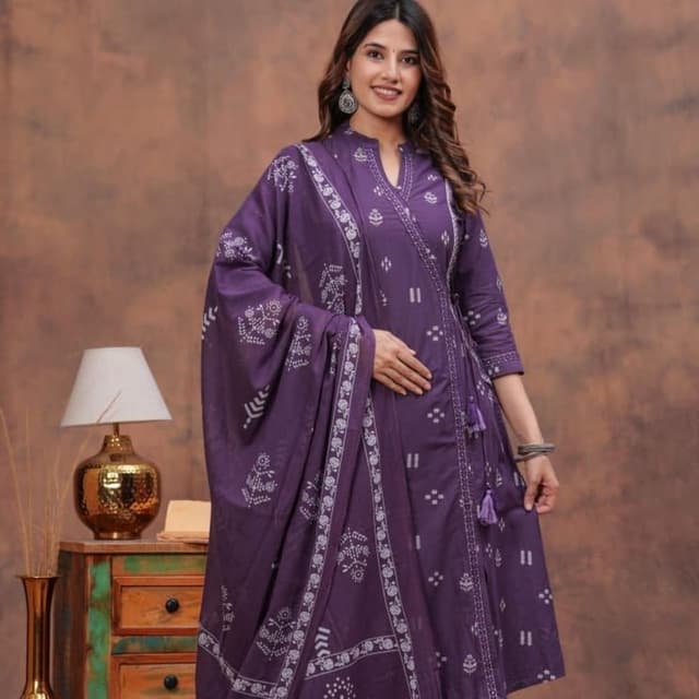 Purple and White Salwar Kameez with Dupatta
