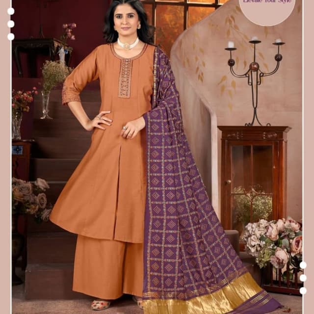 Orange, Purple, Gold Salwar Suit