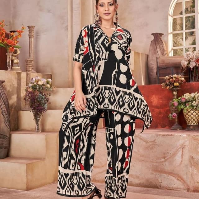 Black, off-white, and red Co-ord Set