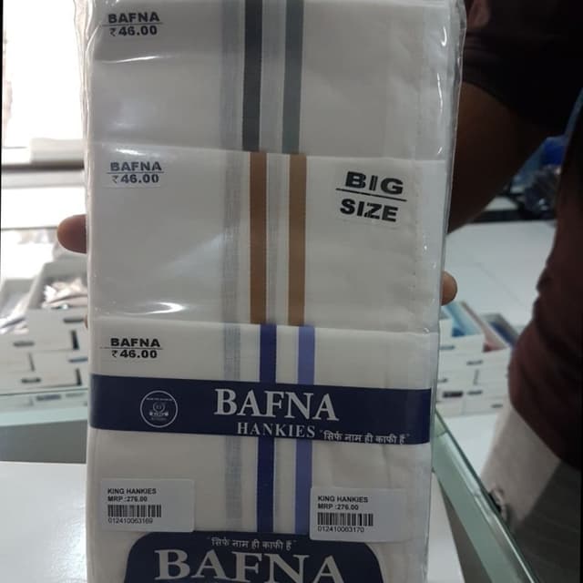 White with stripes in gray, brown, and blue Handkerchiefs