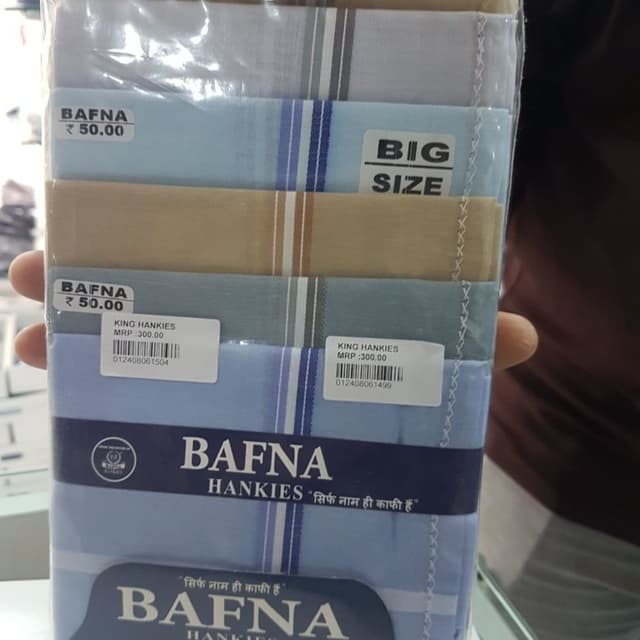 Various pastel colors including blue, grey, and beige with white or contrasting stripes Handkerchiefs