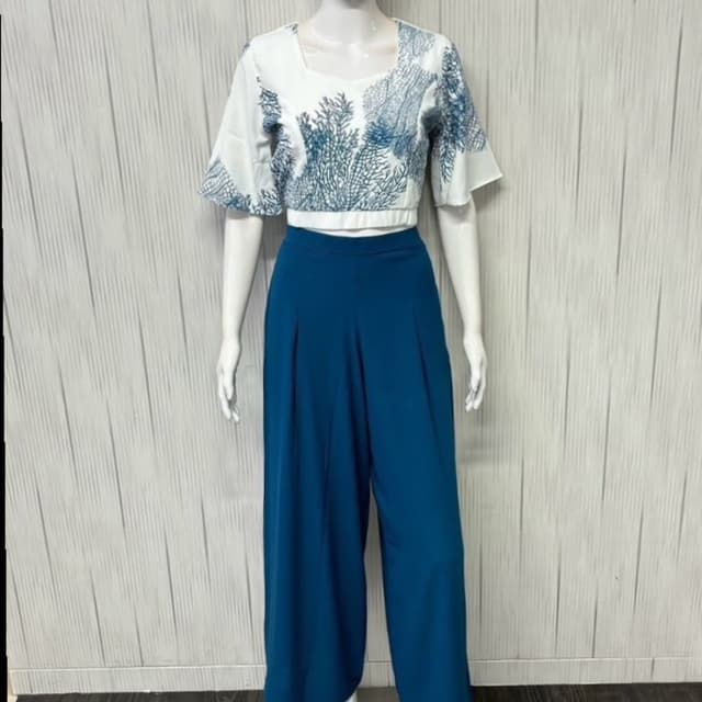 White and Teal Co-ord Set