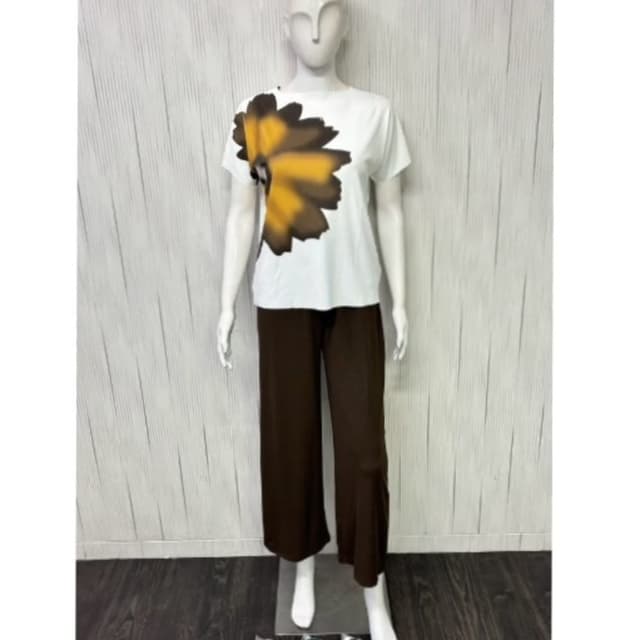 White, Brown, Yellow T-shirt and Pants set
