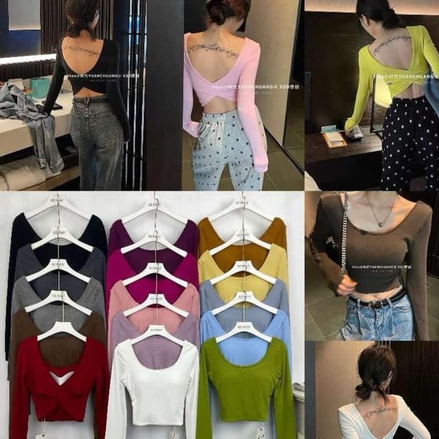 Various solid colors including black, pink, yellow, brown, white, and green. Crop Top