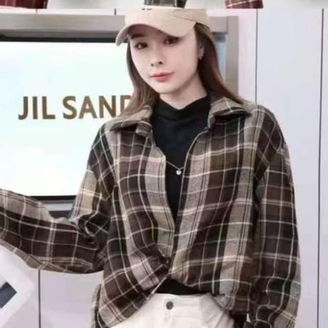 Brown, Beige, White, Black Shirt