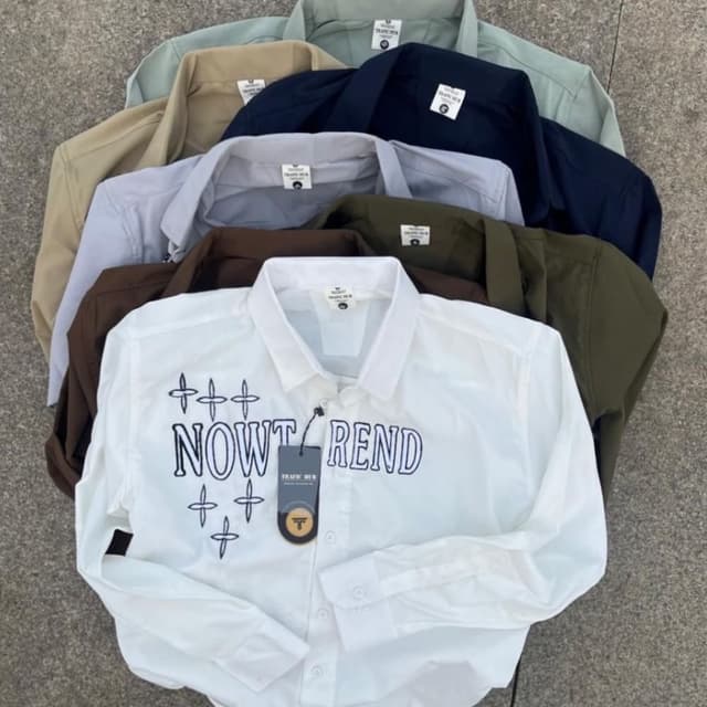Variety of solid colors: white, tan, navy, grey, brown, and olive green Shirt