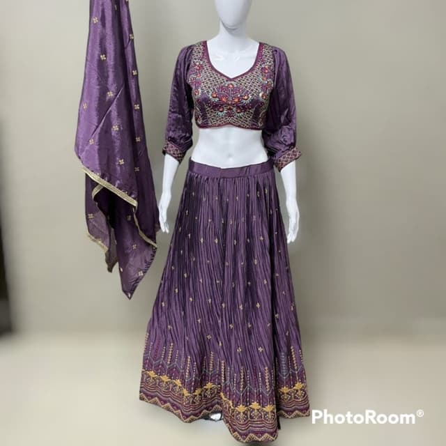 Purple, Gold, and touches of other colors in the embroidery Lehenga Choli with Dupatta