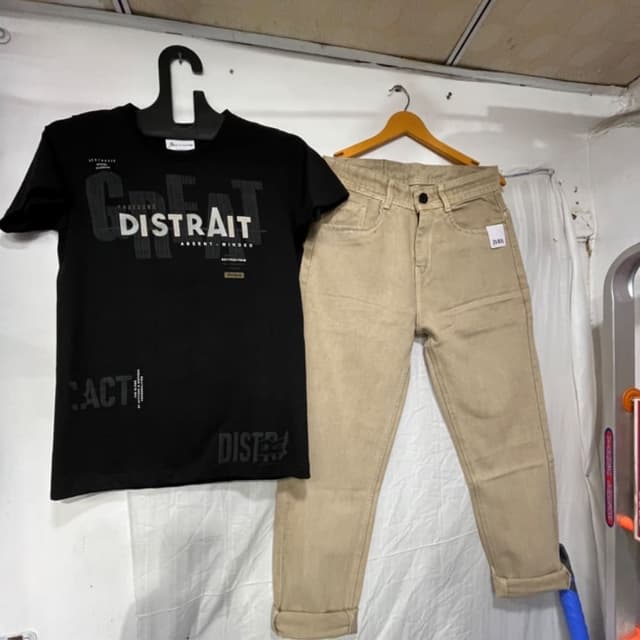 Black and Beige T-shirt and Jeans