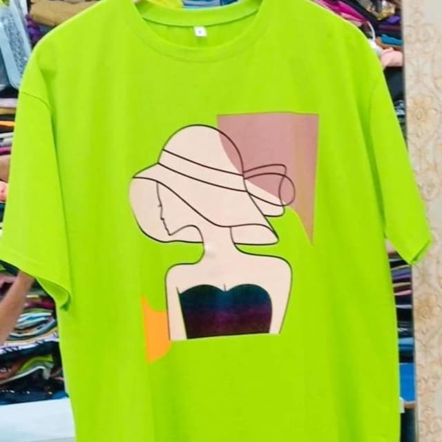 Green, Pink, Orange, Black, White T-shirt