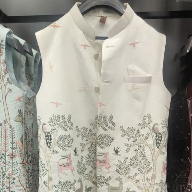 Ivory, Green, Pink, Grey Waistcoat