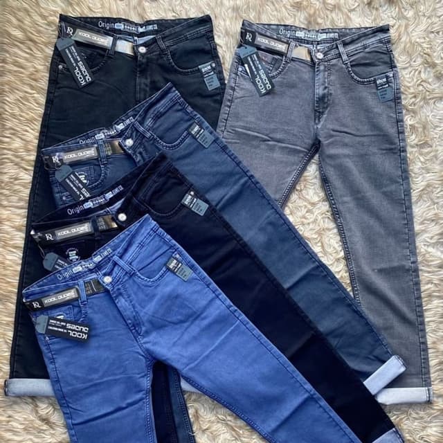 Various shades of blue, gray, and black. Jeans